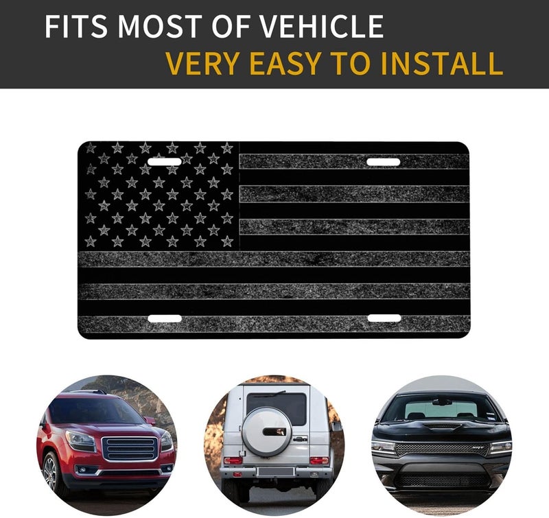 GACCAP Front License Plate Cover Car Decor Accessory Aluminum Metal Rust-Proof US Car Plate Novelty Vanity Tag Cover with 4 Holes for Men Women 6 * 12 in - Black Grey American Flag - Image 4